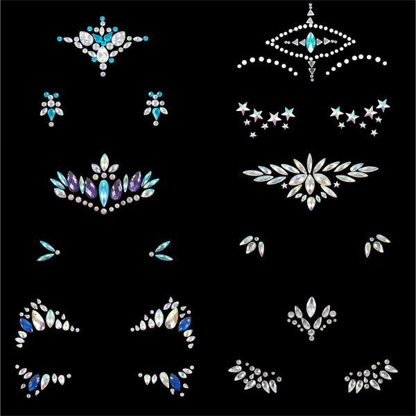 12sets Face Gems Body Jewels Rhinestone For Mardi Gras Party Supplies