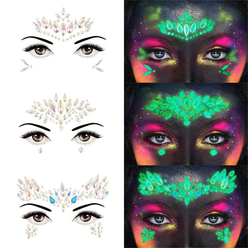 8 Sets Luminous Face Gems Stick on Eyes Body Rave Festival Makeup