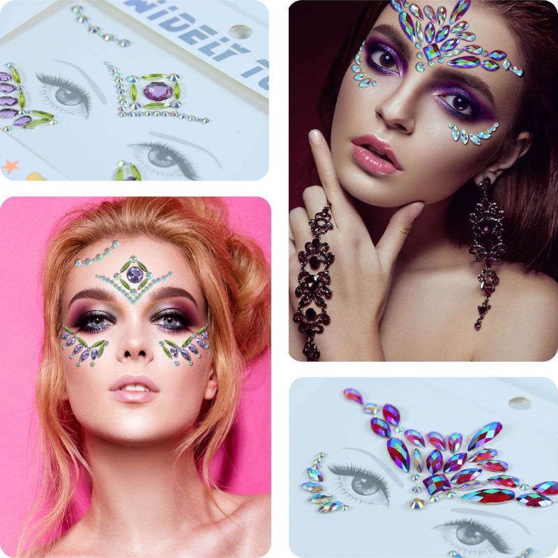 Face Gems hair Glitter 10 Sets Women Mermaid Face Jewels makeup