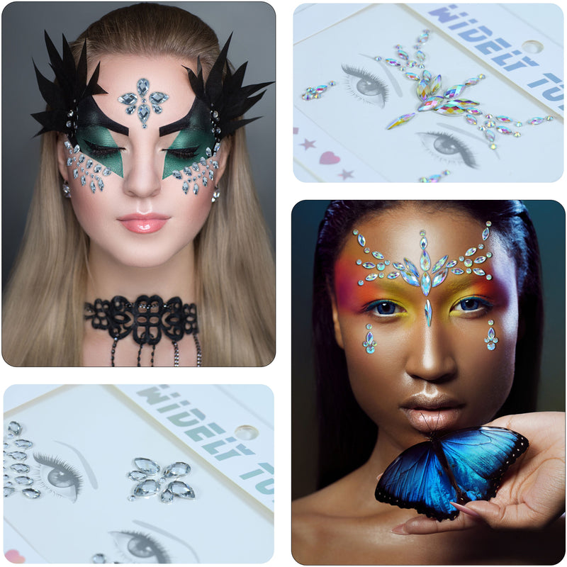 Mermaid Face Gems Jewels Stickers for Women Eye Nail Rhinestones Euphoria  Makeup Stick-on Face Jewels Rave Party Temporary Tattoo Festival (Glitters)  Mermaid Glitters