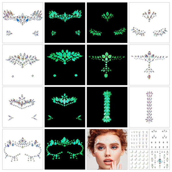 7sets Luminous Face Jewels Stickers And 4sets Non-Luminous Body Gems