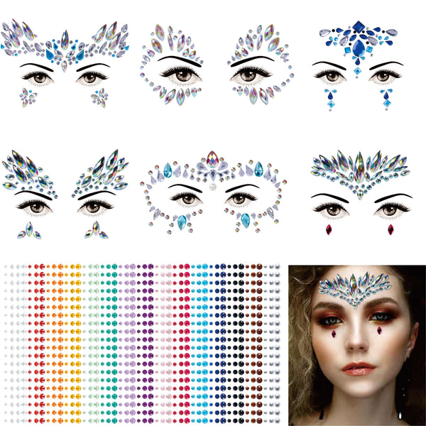 6 sets Face Body Jewels And 1 set 15 Colors 900pcs Face Gems Makeup
