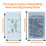 Face Jewels-6 Sets Eye Face Gems Stickers and 10g Chunky Body Glitter