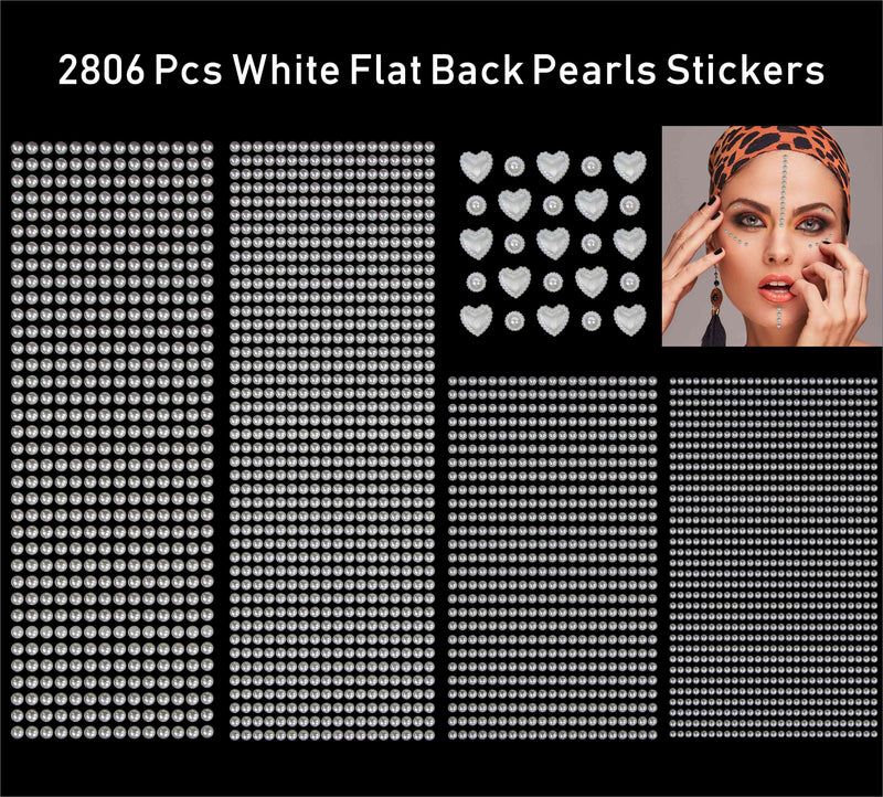 2806Pcs White Pearl Stickers-Eye Face Gems Jewels Temporary Tattoo