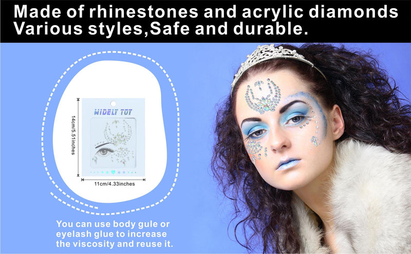 8 Sets Luminous Face Gems Stick on Eyes Body Rave Festival Makeup